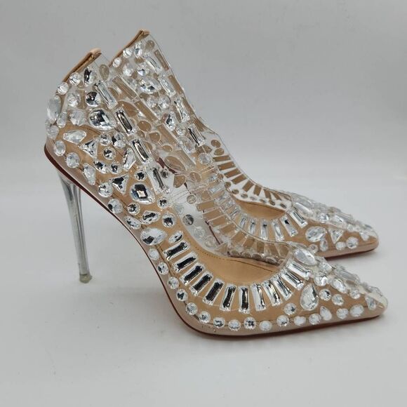Azalea Wang Bonnie Crystal-Studded Translucent Pumps Heels Women's Size 8.5 New - Picture 3 of 13